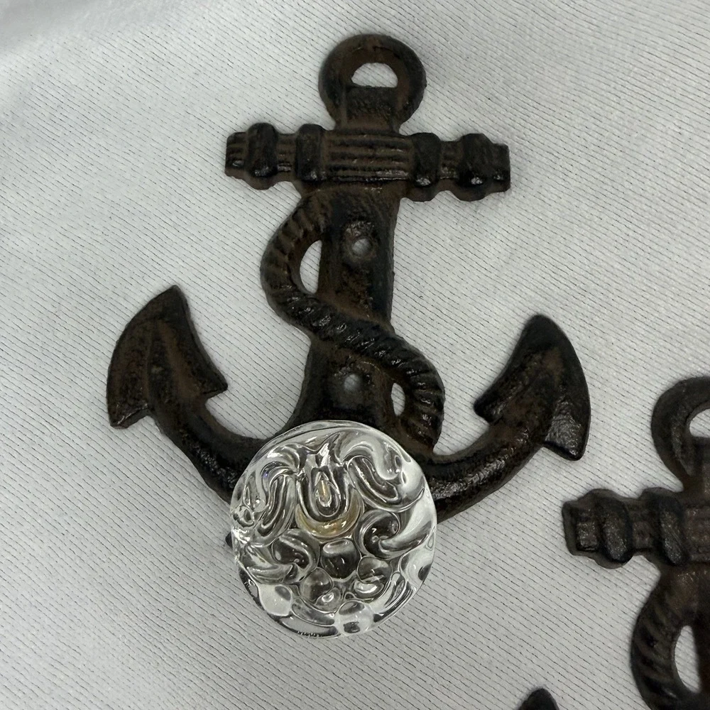 Cast Iron Anchor Hangers Towel Ring 3pc Rustic Nautical Coastal Decorative Knobs